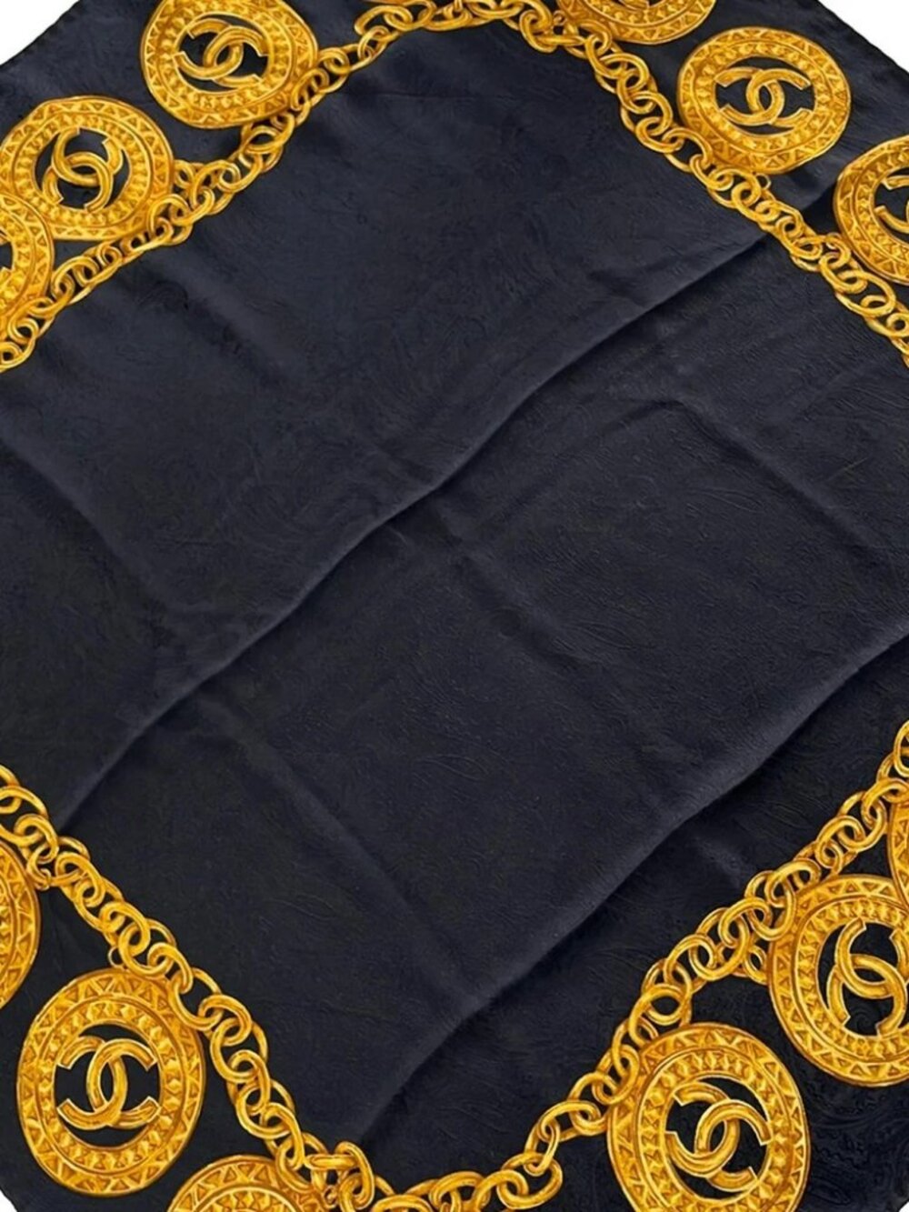 CHANEL Black Gold Silk Scarf